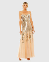 Gold Sleeveless Sequin Mesh Gown