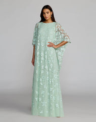 Green Sequin Floral Kaftan Gown