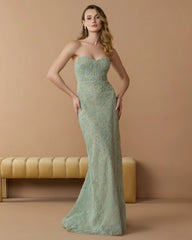 Embellished Strapless Bustier Gown With Sweeping Train
