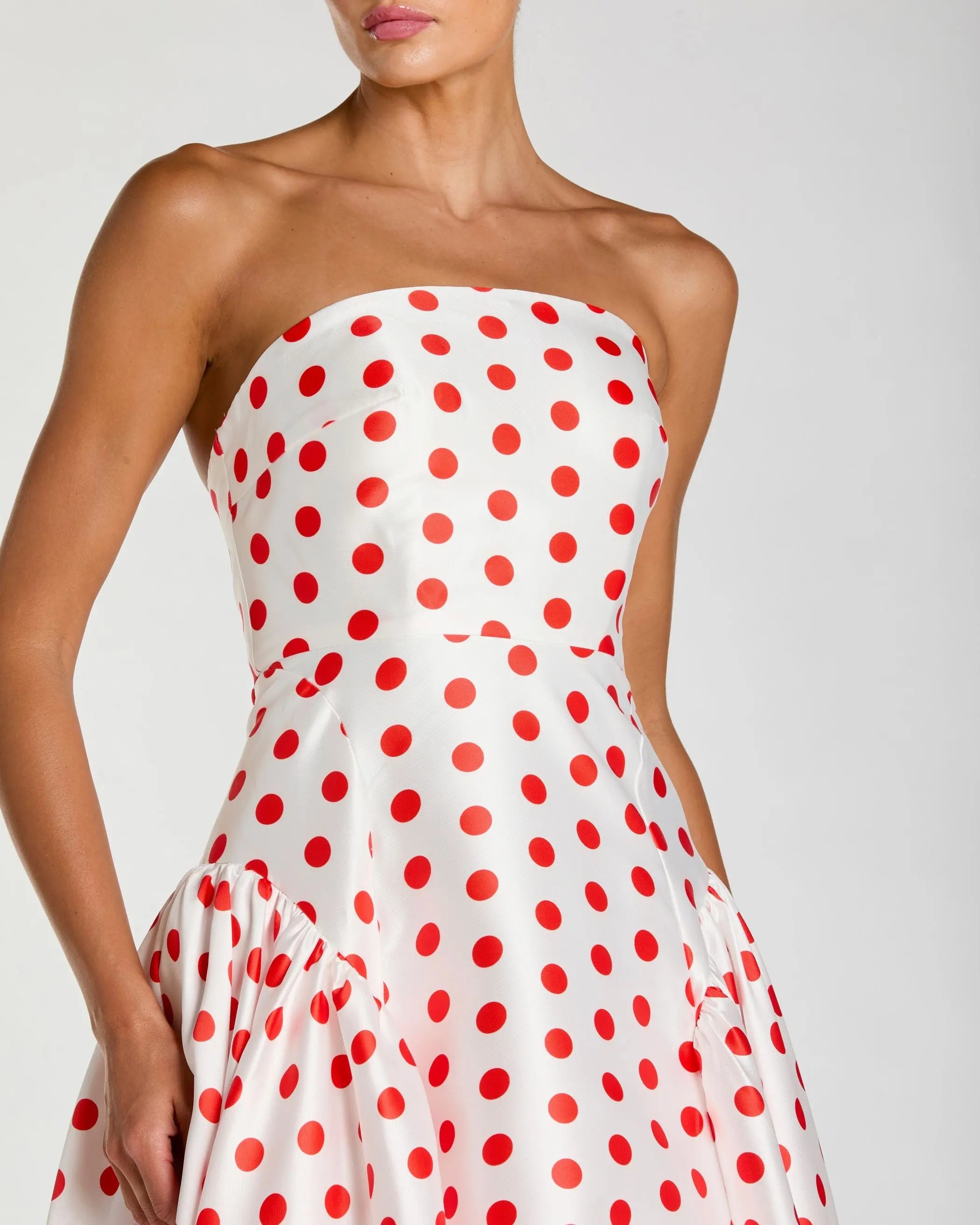 White Strapless Polka Dot Mikado Ball Gown