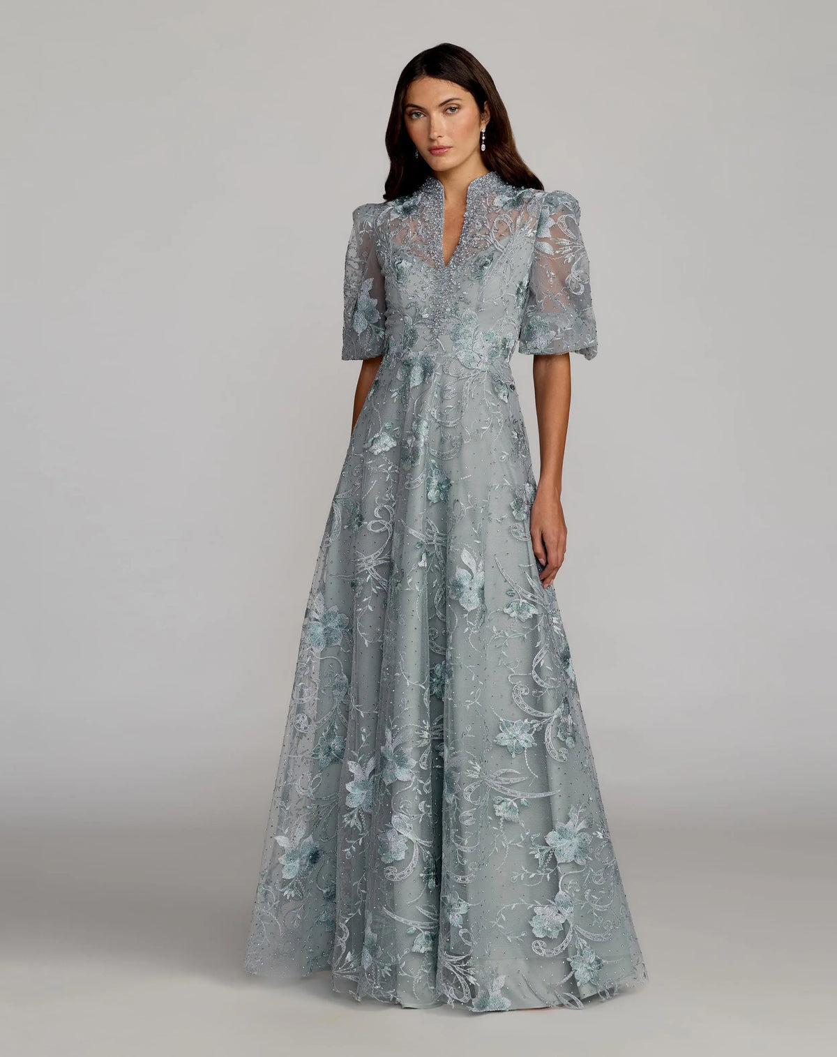 Queen Anne Puff Sleeve A-line Gown