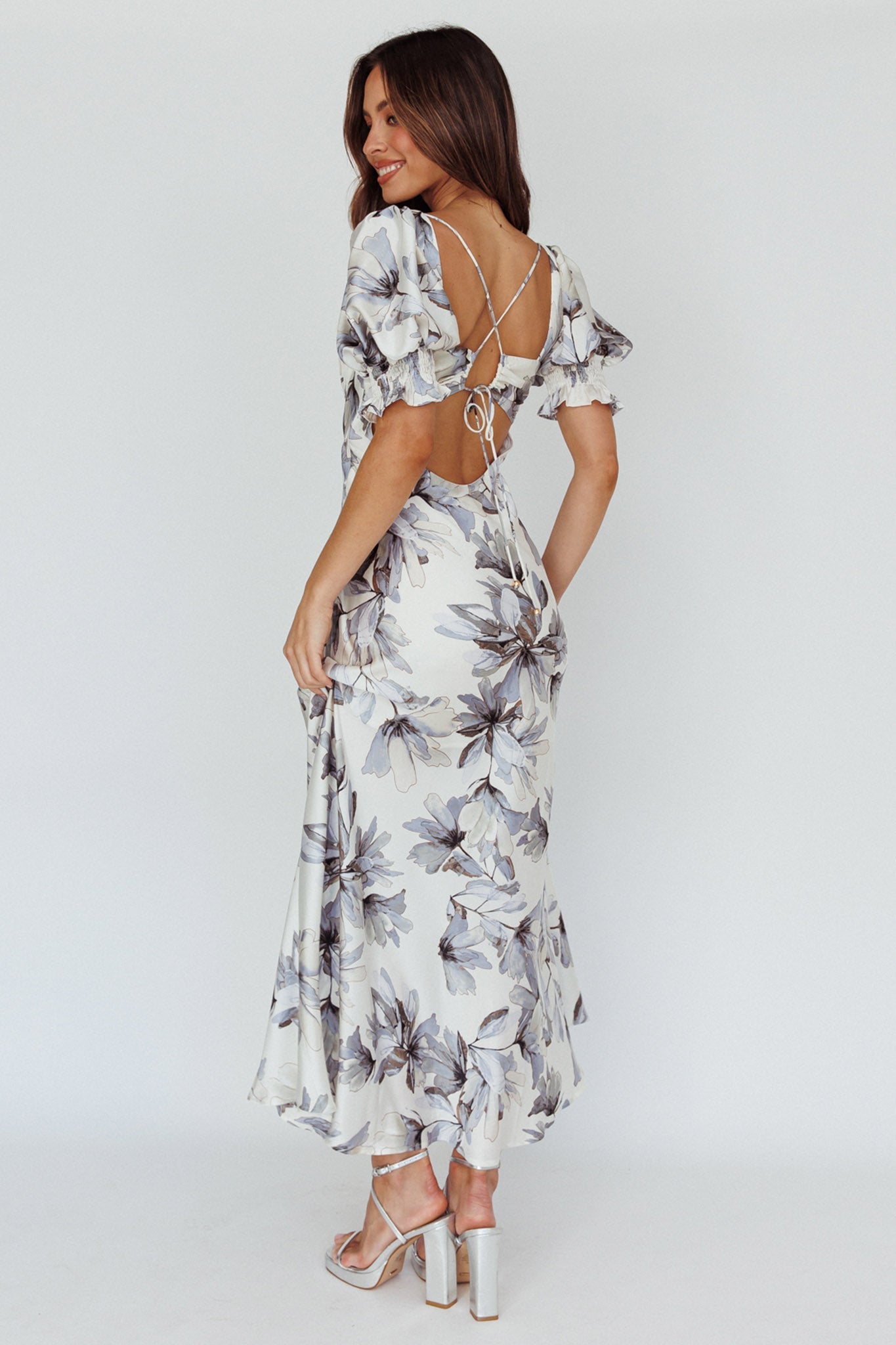 Brigita Tied Back Maxi Dress Floral Blue