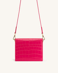 Mini Flap Crossbody - Magenta Croc