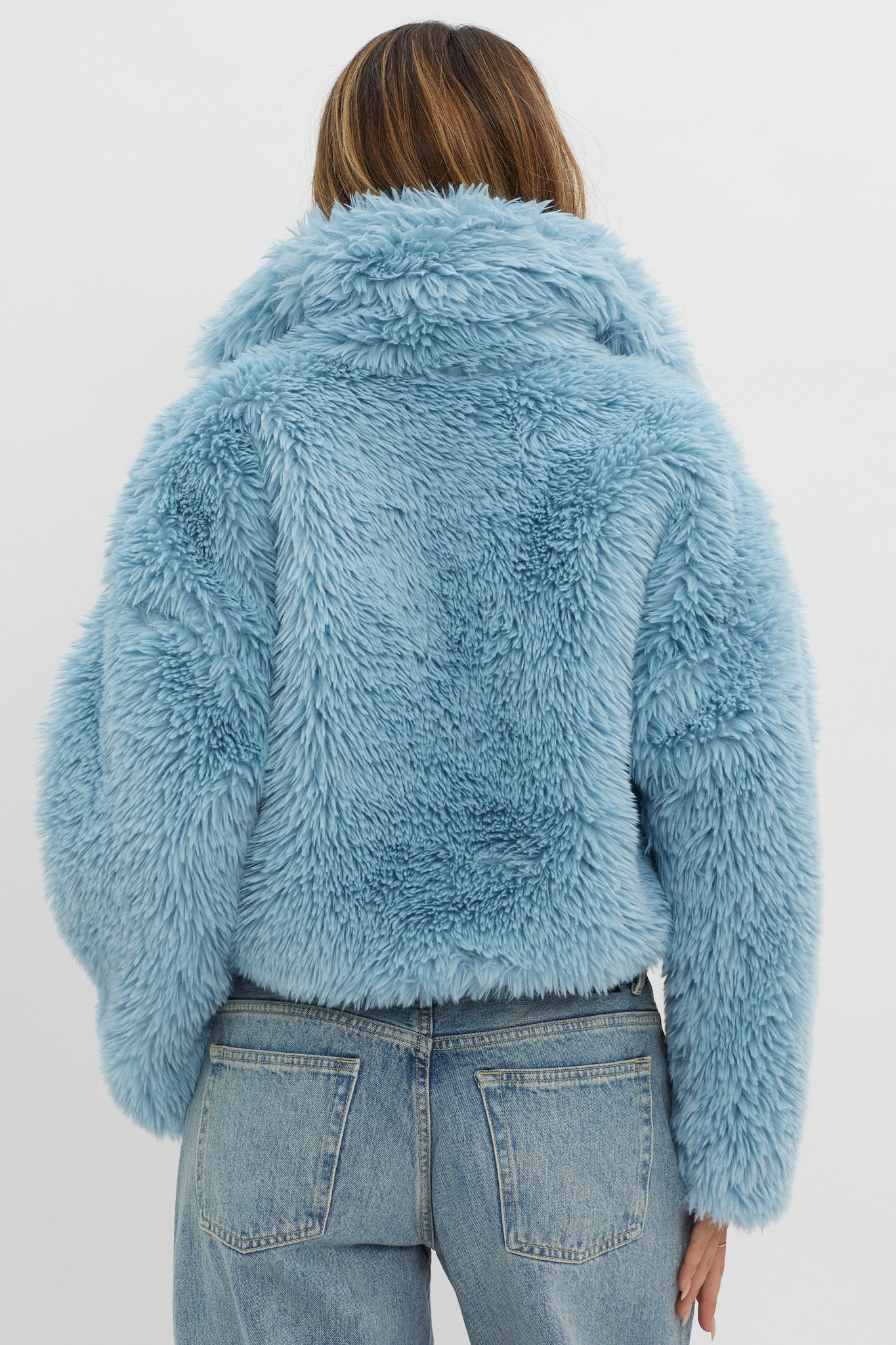 St Moritz Notch Lapel Fur Jacket Blue