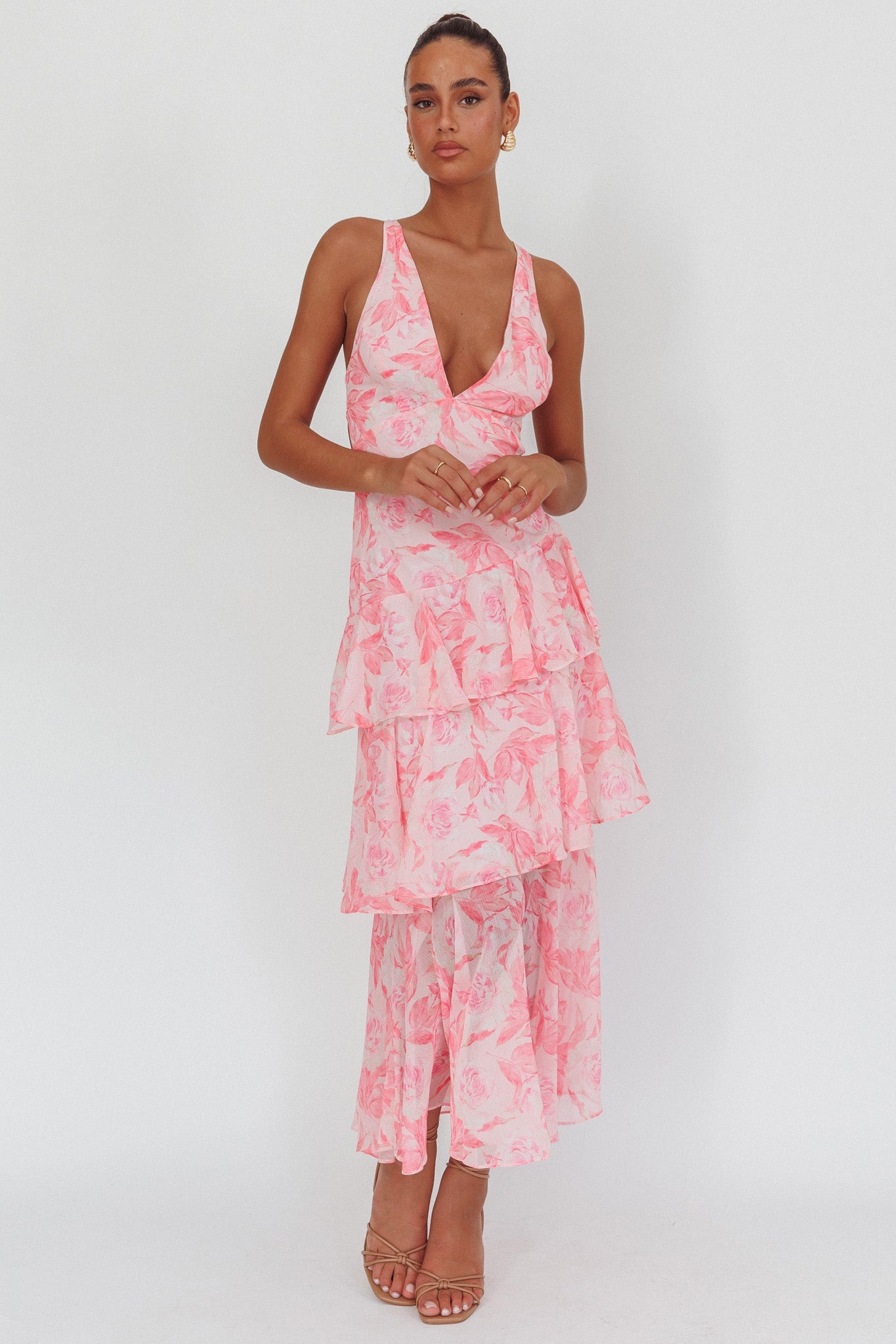 Veda Strappy Back Maxi Dress Floral Pink