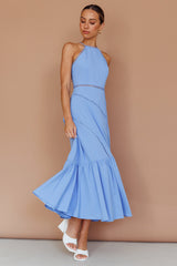 Felini Criss-Cross Back Flounce Midi Dress Blue