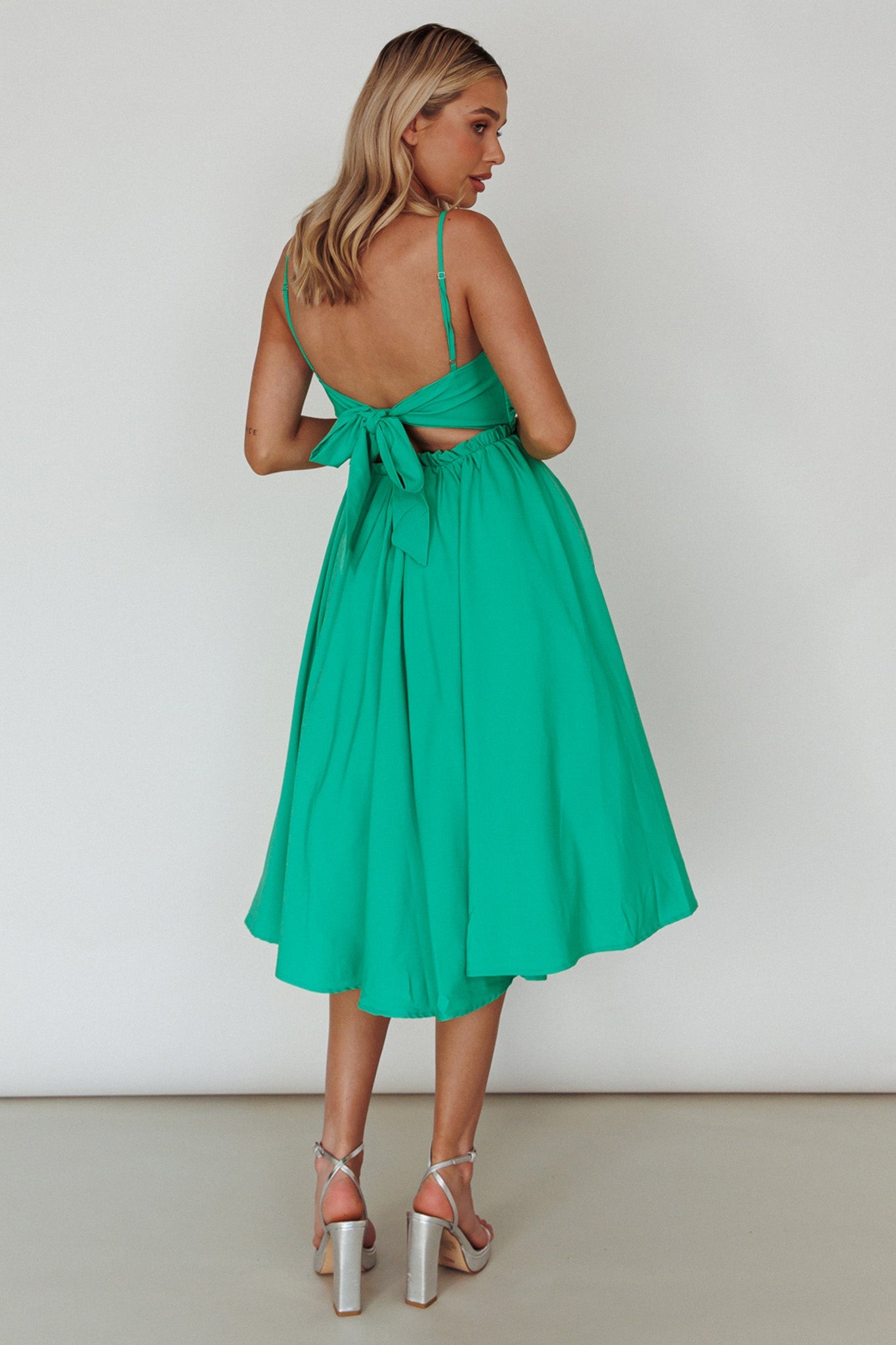 Salome Tied Back Knee Length Dress Green