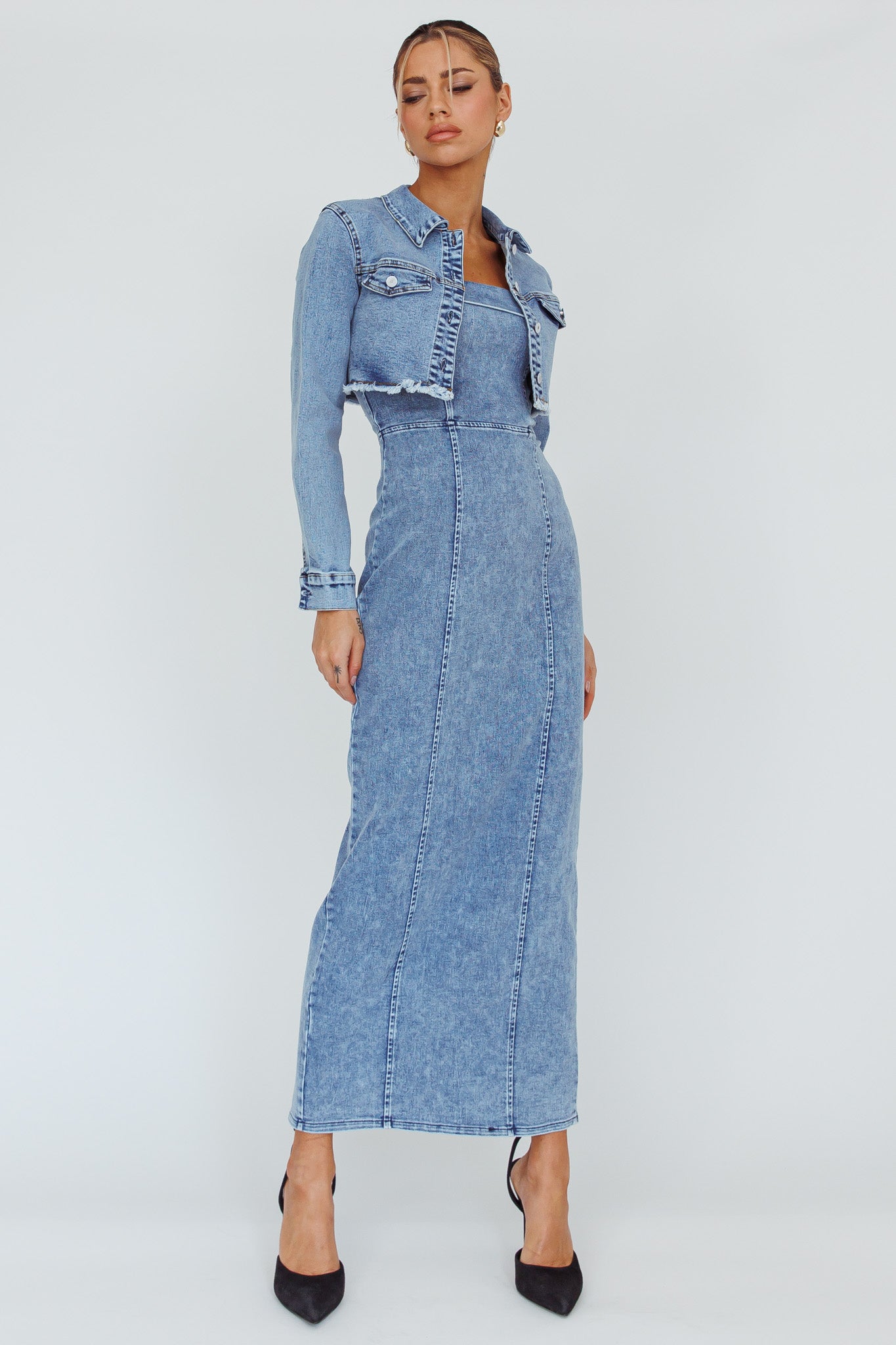 Press Play Strapless Maxi Dress Denim Blue