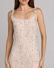 Pink Scoop Neck Embellished Dress With Bow Detail