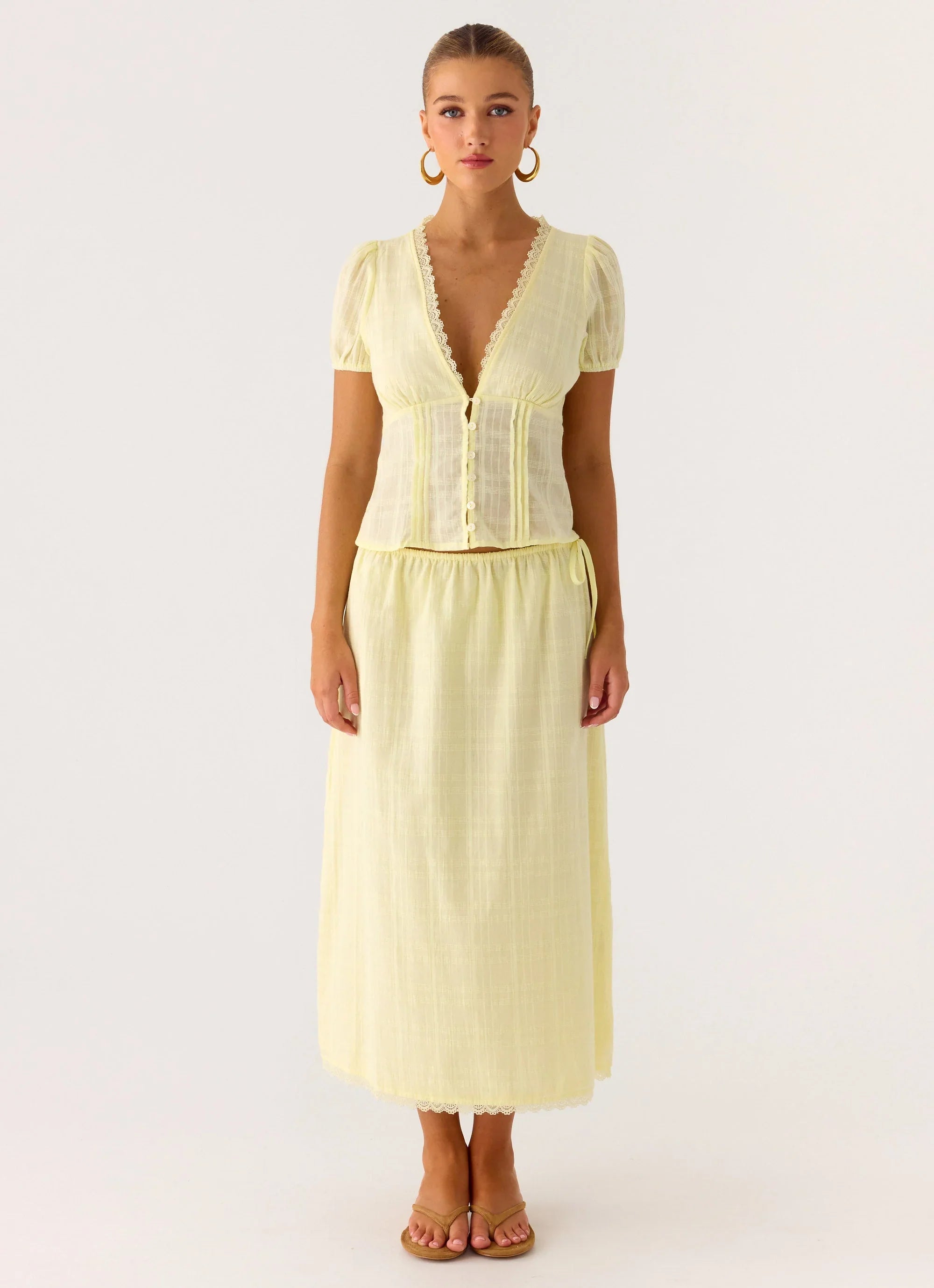 Sweet Lullaby Midi Skirt - Lemon Yellow
