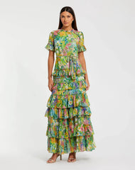 Ruffle Tiered Chiffon Floral Dress