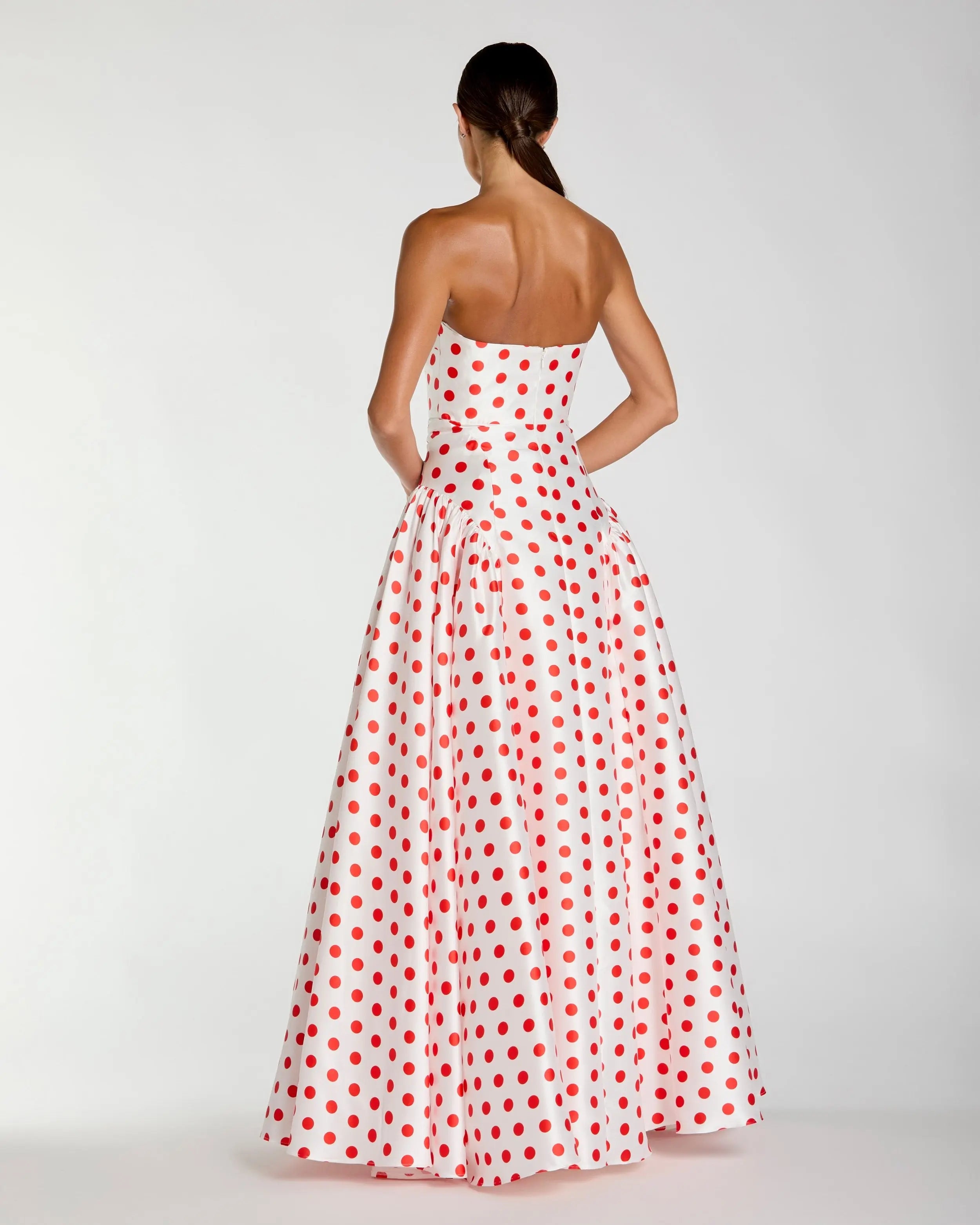 White Strapless Polka Dot Mikado Ball Gown