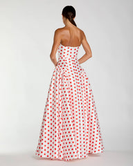 White Strapless Polka Dot Mikado Ball Gown