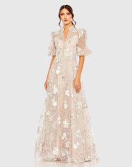 Queen Anne Puff Sleeve A-line Gown