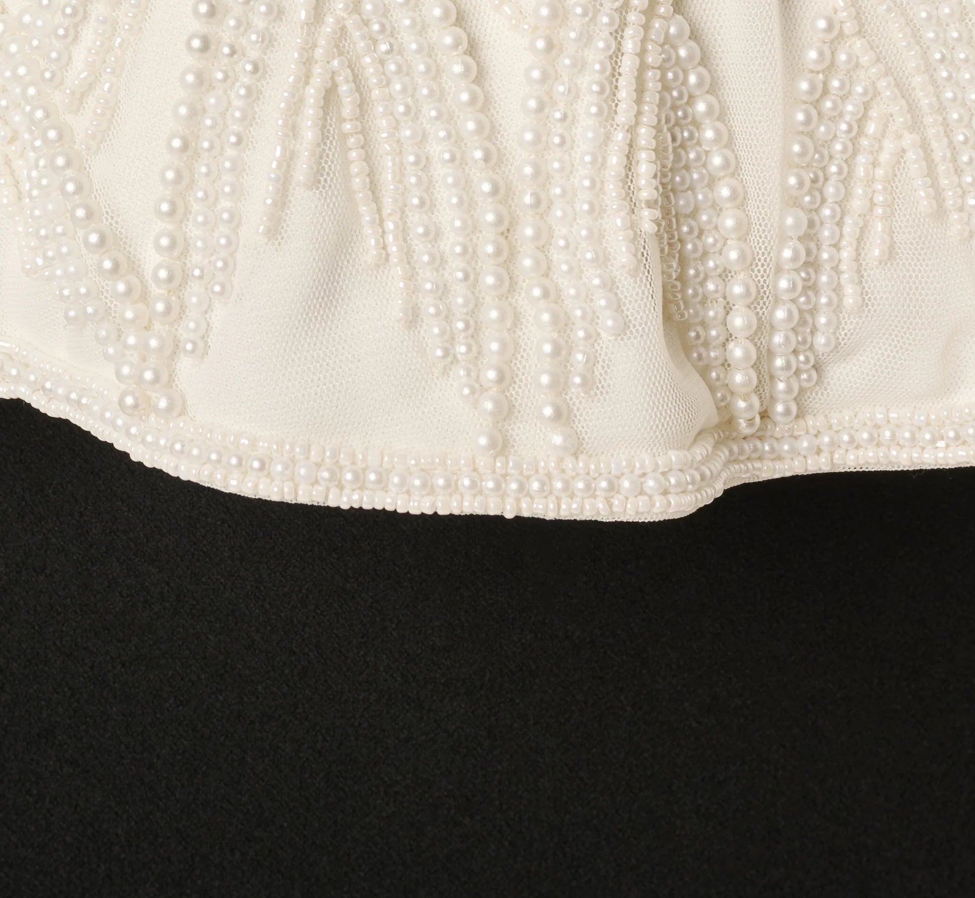 Pearly Beaded Peplum Combo Gown In Black Ivory