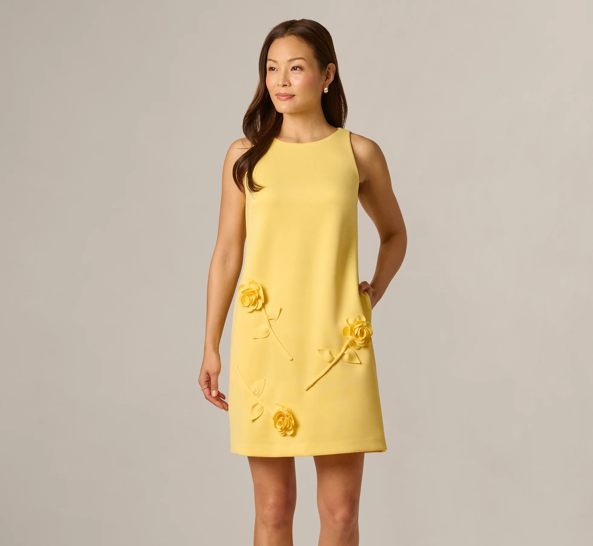 3D Rosette Stretch Short Shift Dress In Warm Sun
