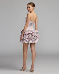Purple Floral Strapless Bubble Hem Mini Dress