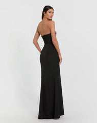 Black Strapless Sheer Embroidered Bustier Gown