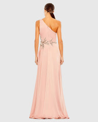 Pink Embellished One Shoulder Asymmetrical Gown