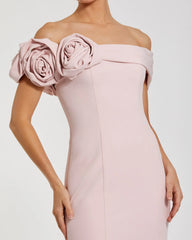 Light Pink Off The Shoulder Crepe Mermaid Gown
