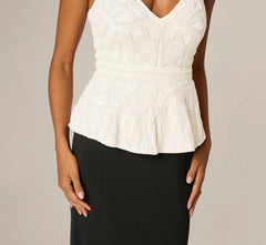 Pearly Beaded Peplum Combo Gown In Black Ivory