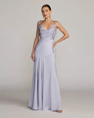Charmeuse Cowl Neck Gown with Bow Straps