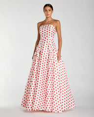 White Strapless Polka Dot Mikado Ball Gown