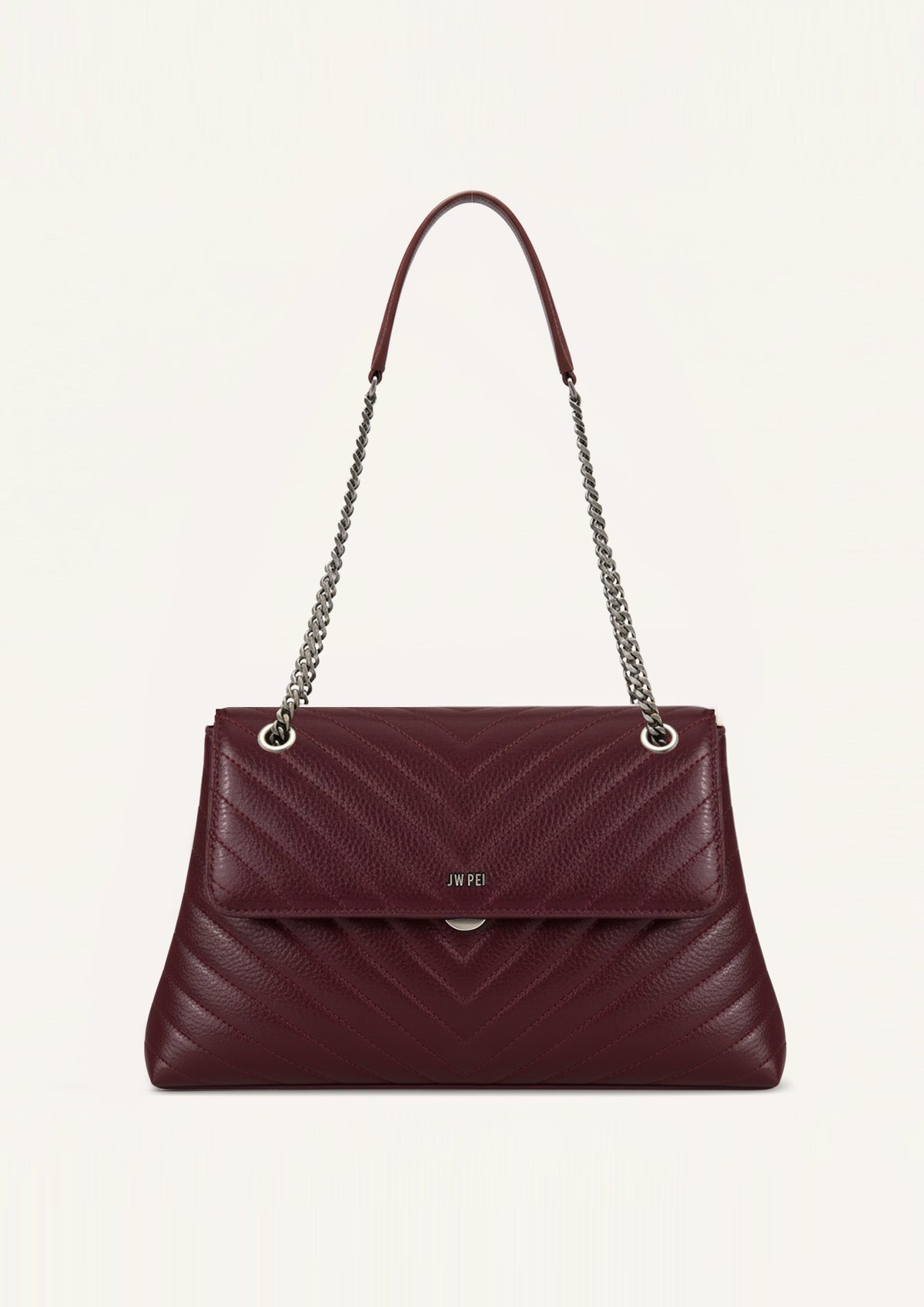Mia Chevron Quilted Shoulder Bag - Burgundy