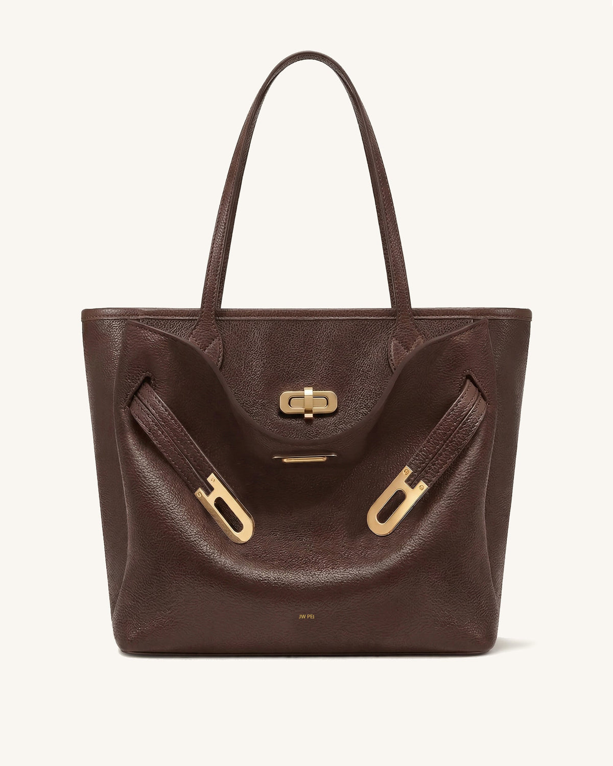 Riley Strap Detail Hardware Tote Bag - Brown
