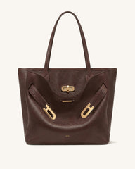 Riley Strap Detail Hardware Tote Bag - Brown
