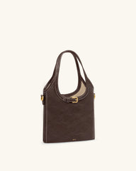 Brooke Mini Belted Embellished Top Handle Bag - Dark Brown