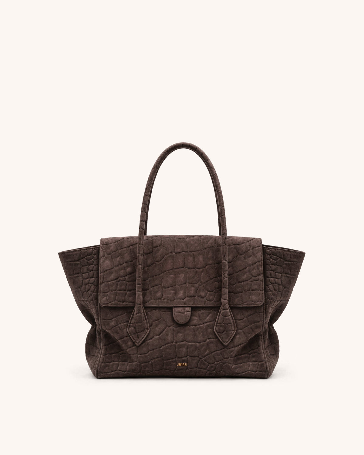 Mara Croc-Embossed Faux Suede Tote - Brown