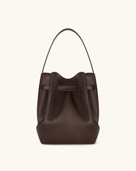 Clara Lock Accent Bucket Shoulder Bag - Mocha Brown