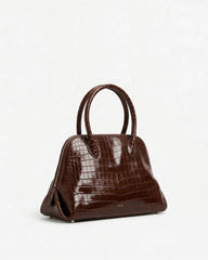 Croc-Embossed Top Handle Bag - Brown