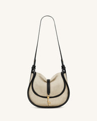 Arla Small Faux Suede Hobo Bag – Black Canvas