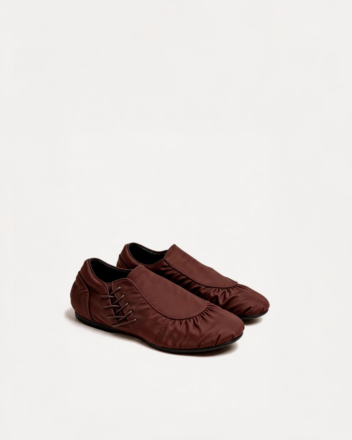 Ruby Ruched Flats – Brown