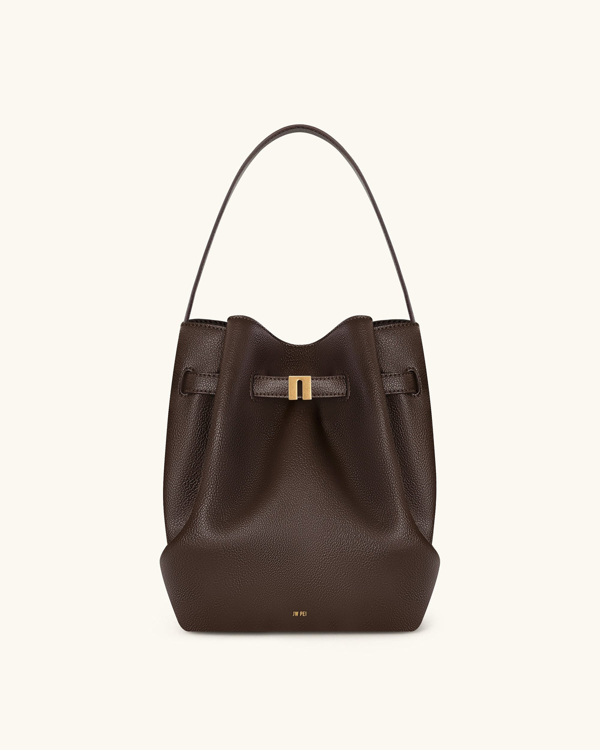 Clara Lock Accent Bucket Shoulder Bag - Mocha Brown