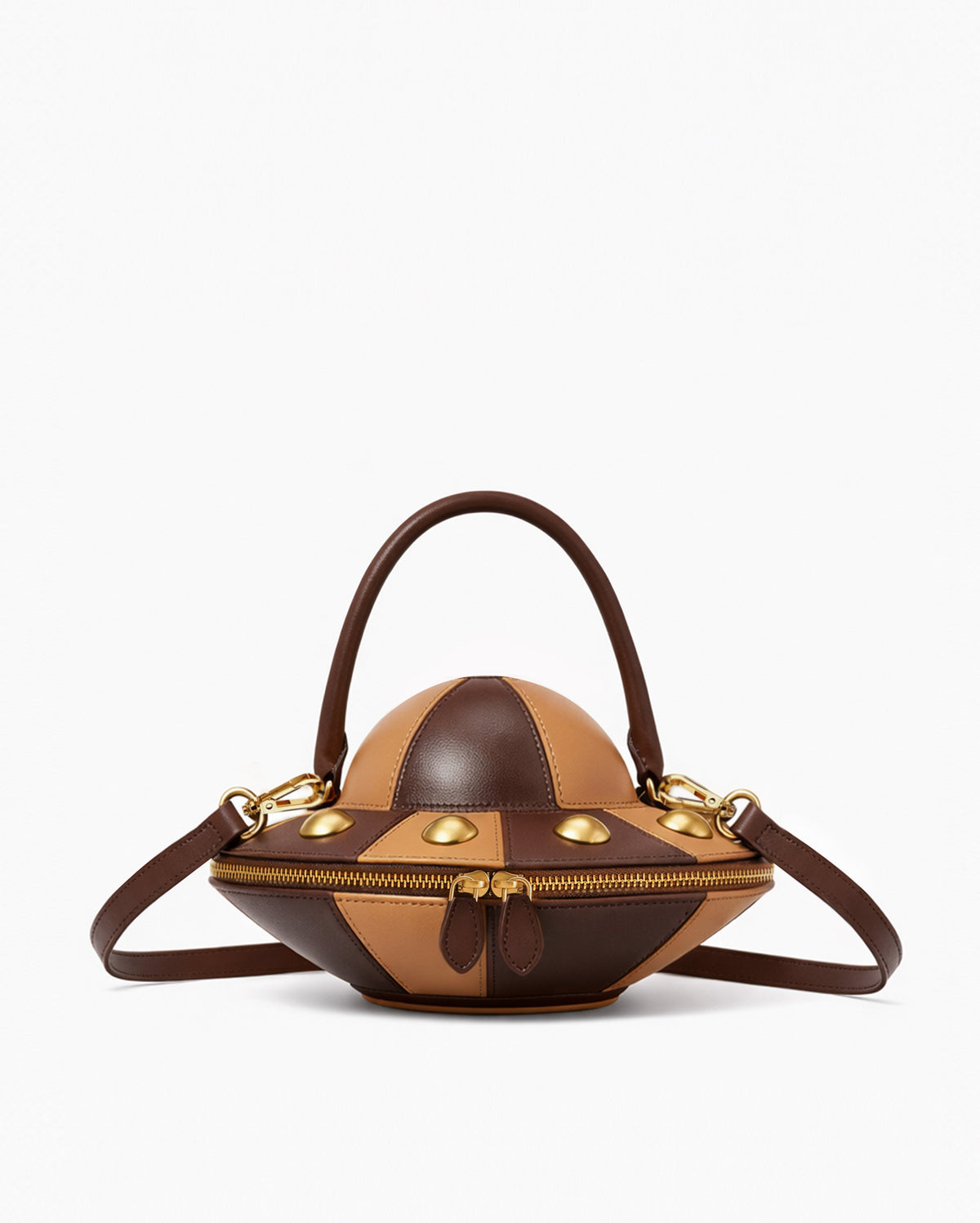 UFO Shape Top Handle Crossbody Bag - Brown