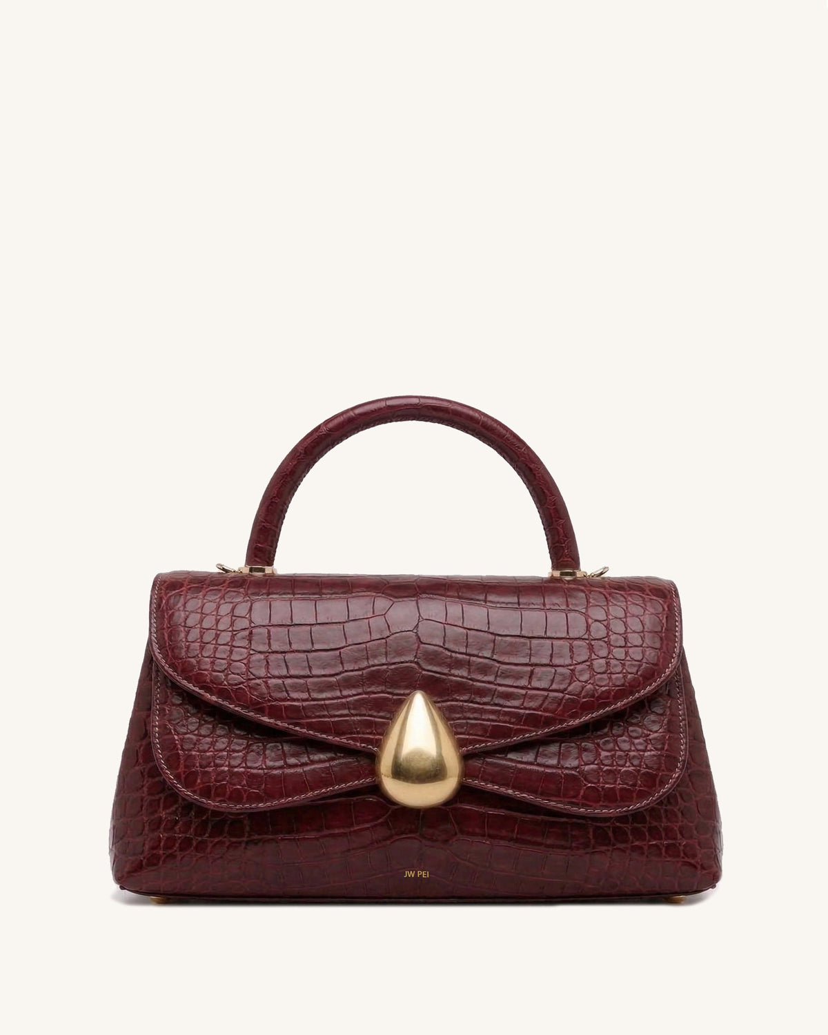 Teardrop Top Handle Bag - Burgundy Croc