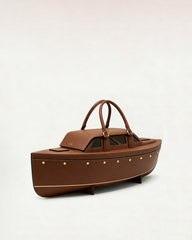 Nina Boat Shaped Top Handle Bag - Brown